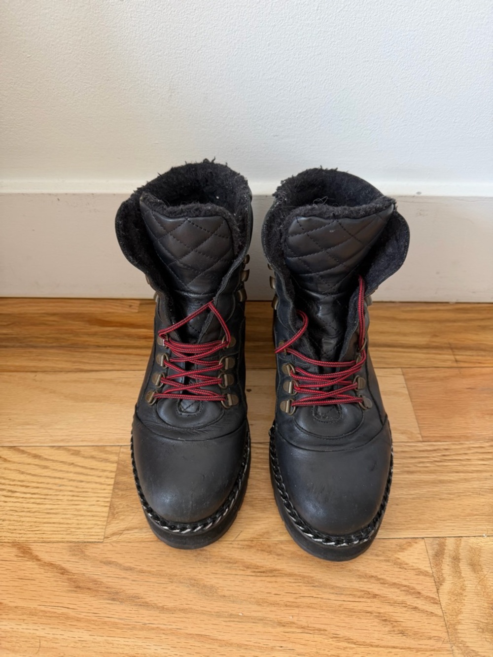 The Kooples Black Leather Ankle Boots with Red Laces
